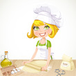 Illustration: Ñute blond girl baking cookies isolated on white background Ñute blond girl baking cookies isolated on white background