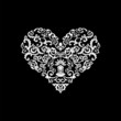 Black and white vintage greeting card with heart shape