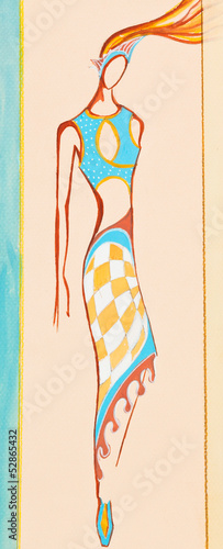 Illustration: dress with slits on the red-haired girl dress with slits on the red-haired girl