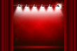 red background illuminated by spotlights and sparkles