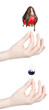 cream with blue berrie and strawberry and hand