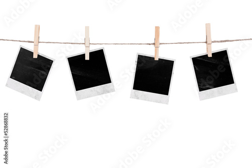 Illustration: Blank instant photo hanging on the clothesline Blank instant photo hanging on the clothesline