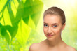 Young healthy girl on floral background