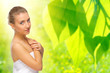 Young healthy girl on floral background