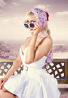 Beautiful retro fashion girl. australian landscape