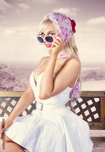 Photo: Beautiful retro fashion girl. australian landscape Beautiful retro fashion girl. australian landscape
