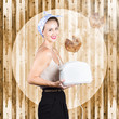 Female breakfast waiter with hot toast in toaster