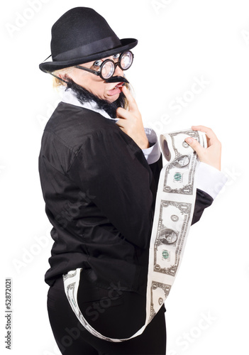 Photo: Woman with dollar paper roll Woman with dollar paper roll