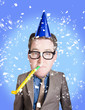 Comical dad celebrating fathers day in party hat