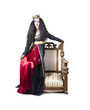 Queen sitting on throne arm