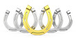 Illustration: Gold horseshoe between gray ones Gold horseshoe between gray ones