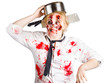 Foto: Zombie woman with cooking pan on her head Zombie woman with cooking pan on her head