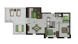 three-room apartment in grey, chocolate and green colors
