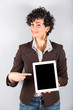 Young Businesswoman Holding Digital Tablet with Blank Screen