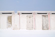 old warehouse covered with snow in december