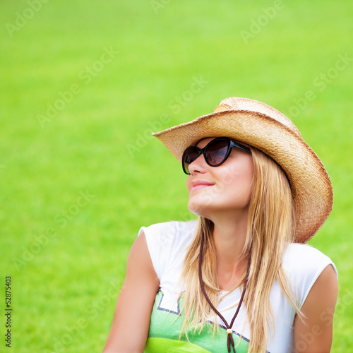 Photo: Happy woman on green grass Happy woman on green grass