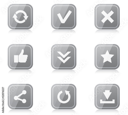 Vector: Set of rounded square internet icons with reflection Set of rounded square internet icons with reflection
