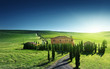 Tuscany landscape with typical farm house, Italty