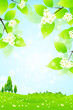 Vector: Green Landscape with Flowers Green Landscape with Flowers