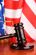 Judge gavel on american flag background