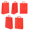 Group of red papers bags on different possitions