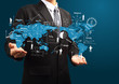 Global business plan in hand of businessman