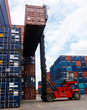 Forklift handling the container box