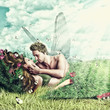 Loving fairy couple in a bed of grass Loving fairy couple in a bed of grass