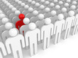 Array of white abstract people with one red individual
