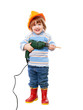 baby in hardhat with drill