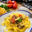 Fettuccine with artichokes and cherry tomatoes