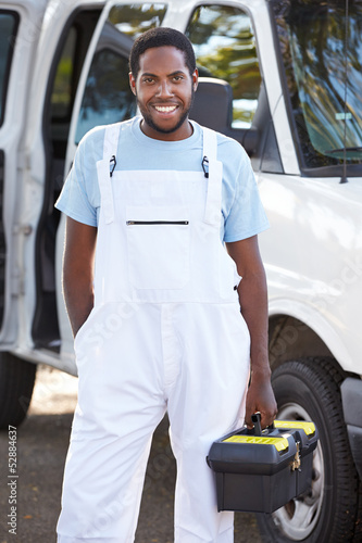 Photo: Portrait Of Repairman With Van Portrait Of Repairman With Van