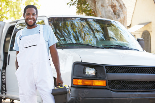 Photo: Portrait Of Repairman With Van Portrait Of Repairman With Van