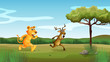 Vektor: A tiger and a deer running at the forest A tiger and a deer running at the forest
