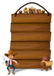An empty signboard with a cowboy and a wagon