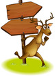 Vector: A deer passing the empty wooden arrowboard A deer passing the empty wooden arrowboard