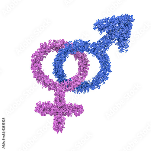 Illustration: Male female gender symbols intertwined Male female gender symbols intertwined
