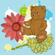 Vector: Vector illustration of flowers and a bear Vector illustration of flowers and a bear
