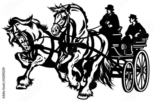 Vector: pair horses drawn carriage pair horses drawn carriage