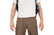 Close-up of a man with holster and a gun