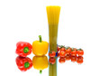 peppers, spaghetti and tomatoes on a white background. horizonta