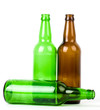 Beer green bottles on white background