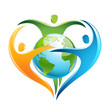 three figures surround Earth in a shape of a heart