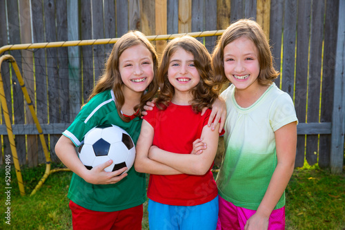 Photo: three sister girls friends soccer football winner players three sister girls friends soccer football winner players