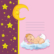 baby shower card with little baby girl sleep