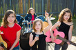 chidren singer girl singing playing live band in backyard