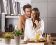 Happy loving couple in the morning
