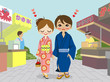 Yukata couple in Japanese  summer festival