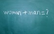 women and men sign drawn with chalk on blackboard