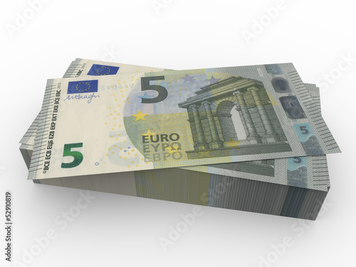 Illustration: New five euros banknotes stacked New five euros banknotes stacked